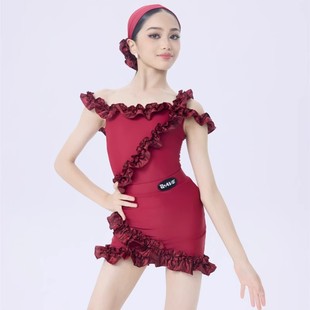 红白玫瑰练功服女 2025新款 WAVE未午拉丁舞服女童分体花边套装 夏季