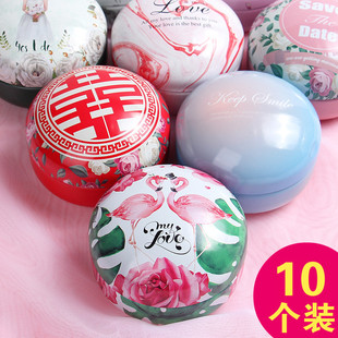 结婚喜糖盒马口铁盒婚庆用品婚宴手提袋子扁圆糖盒糖袋创意糖盒