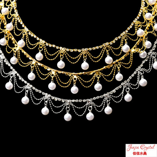 2厘米宽珍珠吊坠流苏链铜底diy