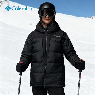 Columbia哥伦比亚25秋冬男户外钛金系列金点连帽滑雪羽绒服WE3084