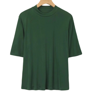 42针轻加捻100%桑蚕丝女半高领五分中袖T恤针织真丝薄款透气上衣