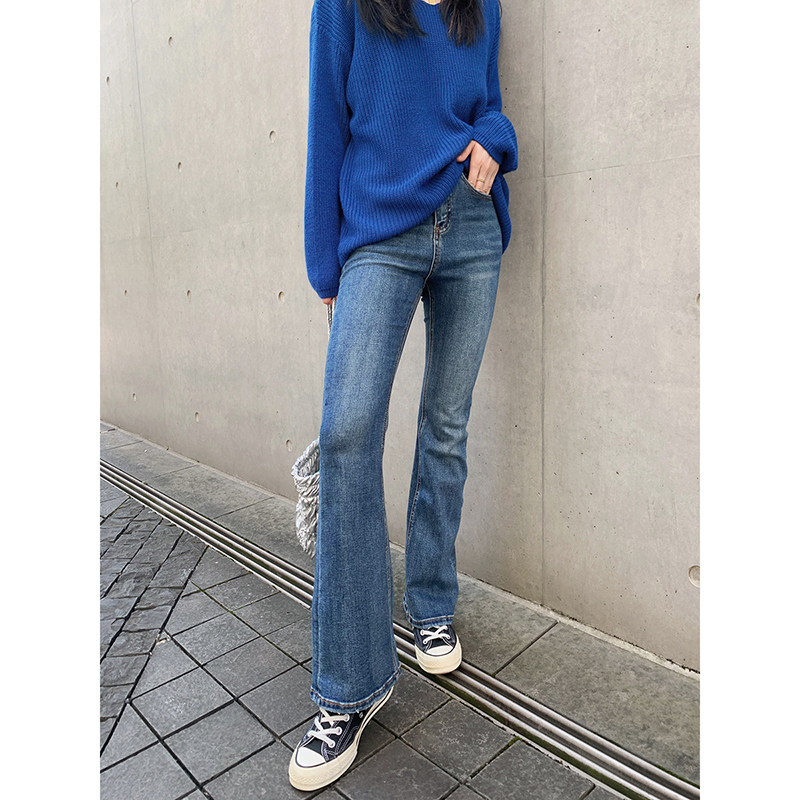 老米家 显瘦显腿长高腰蓝色高腰喇叭裤牛仔长裤女春秋微喇牛仔裤,女装/女士精品,牛仔裤,淘宝优惠券,粉丝福利购,淘宝优惠卷