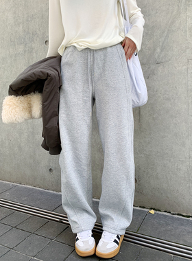 老米家灰色卫裤女加薄绒显瘦休闲高腰镰刀弯刀香蕉裤长裤子运动裤