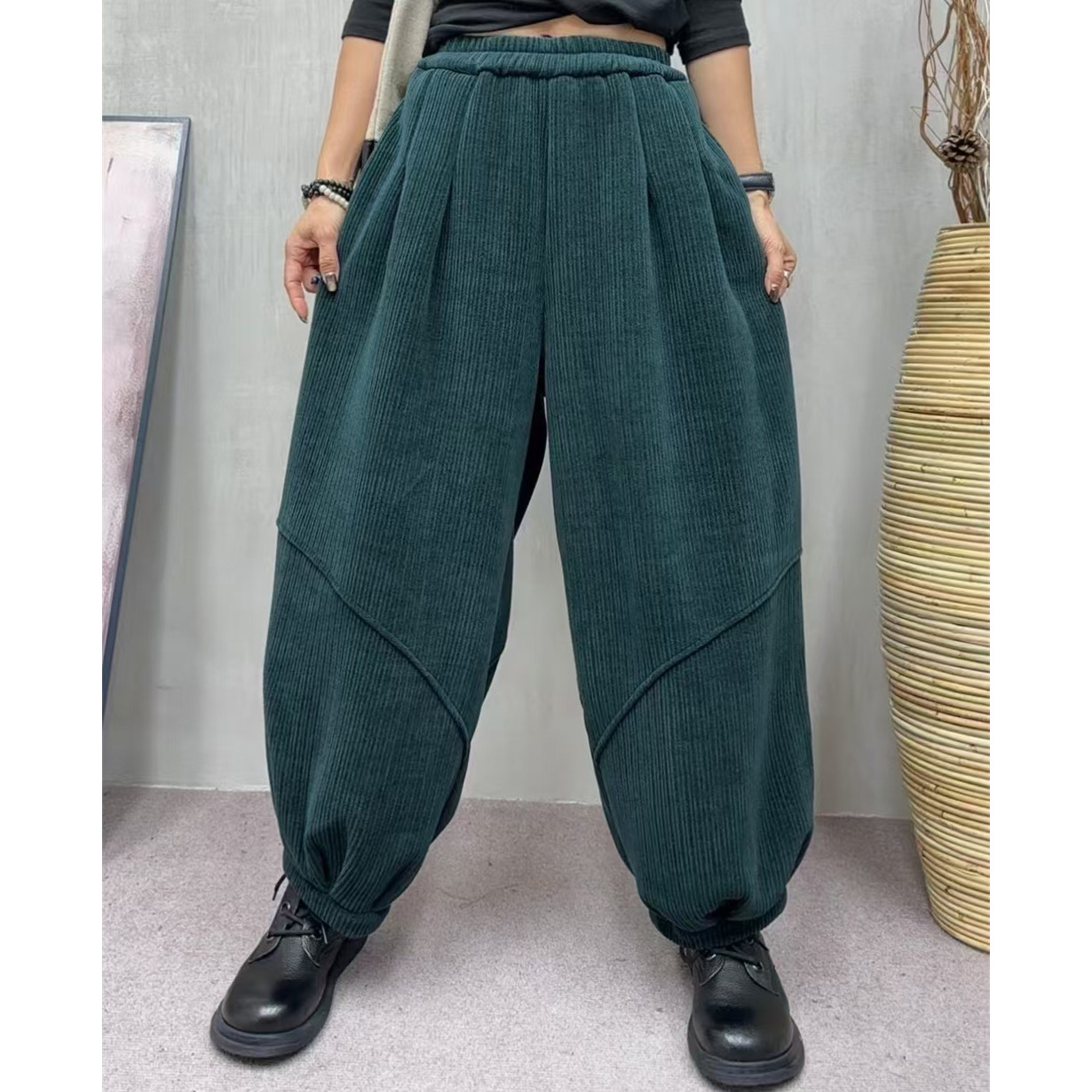 春季高腰复古灯芯绒长裤休闲裤女
