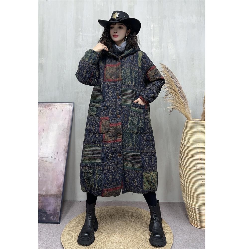 丝棉长款民族宽松加绒加厚棉衣