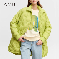 Amii时尚轻薄羽绒服女款2023年新款棉服女薄款秋冬季中长款衬衫领