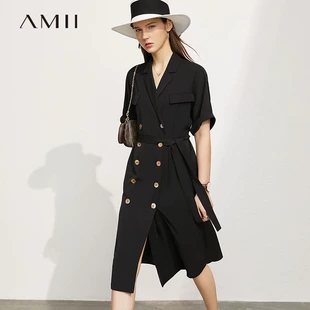 双排扣职业装 连衣裙女2021夏季 裙子 Amii极简气质雪纺收腰西装 新款