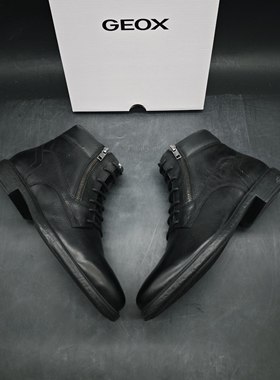 GEOX杰欧适会呼吸的鞋男士牛皮中无绒帮皮鞋带侧拉链U367HD C9999