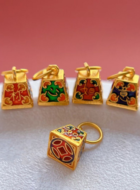 S925银镀金烧蓝称心如意日进斗金吊坠挂件手工手链diy饰品配件