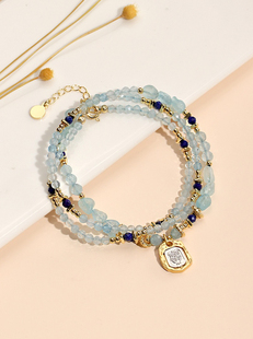 新中式清冷橄榄石碧玺项链三圈水晶手链小众高级感原创海蓝宝手串