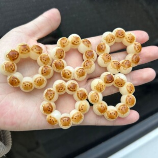 13mm可爱卡通小熊山竹蒜瓣菩提根大肠手串 肥肠猪大肠散珠菩提珠