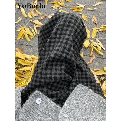黑灰色格子休闲裤女秋冬