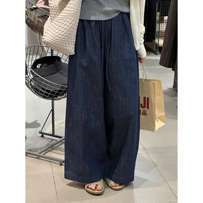 棉麻阔腿牛仔裤大尺码女