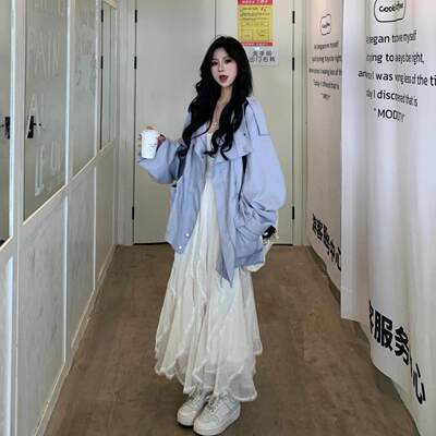 雾蓝色风衣外套女2025秋