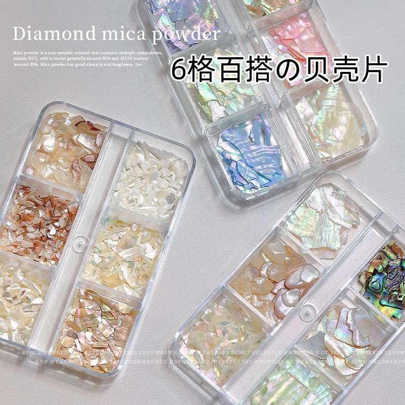 天然美甲贝壳片饰品6格盒装