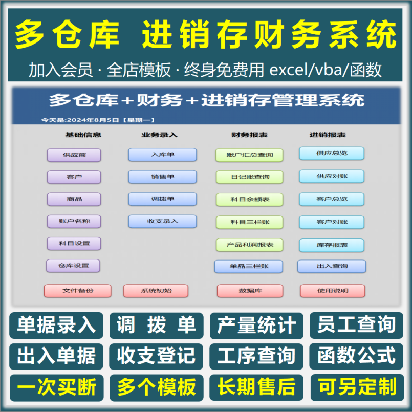 excel表格制作vba代做多仓库进销存财务管理系统出入库应收应付