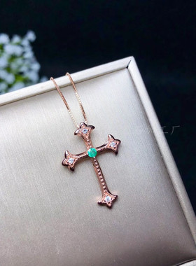 翡翠蛋面复古十字架轻奢吊坠空托
