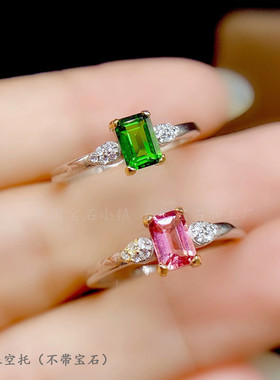 s925纯银长方形4*6mm镀戒指空托