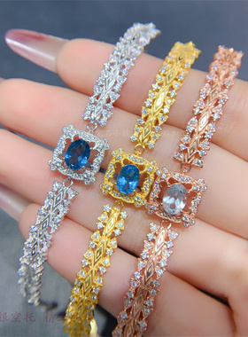 女s925纯银复古花纹宽链表带设计