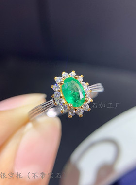 纯银戒指空托祖母绿ins小众款
