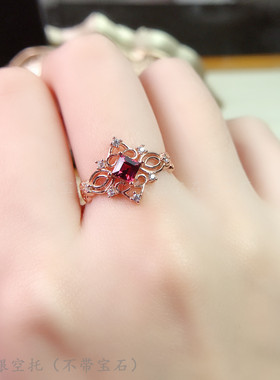 s925纯银戒指空托时尚4*4mm镶钳