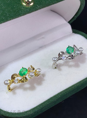 天然祖母绿日韩风小众戒指空托