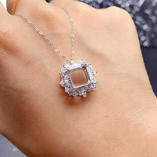 阿斯切裸石吊坠空托方8*8mm百搭帽子路路通挂件饰品魔盒 S925纯银