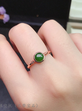 s925纯银正圆形戒指镶钳包边空托