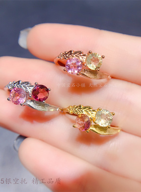 女s925纯银双粒石女戒圆形5*5