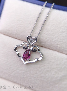 纯银水滴形韩版饰品吊坠空托