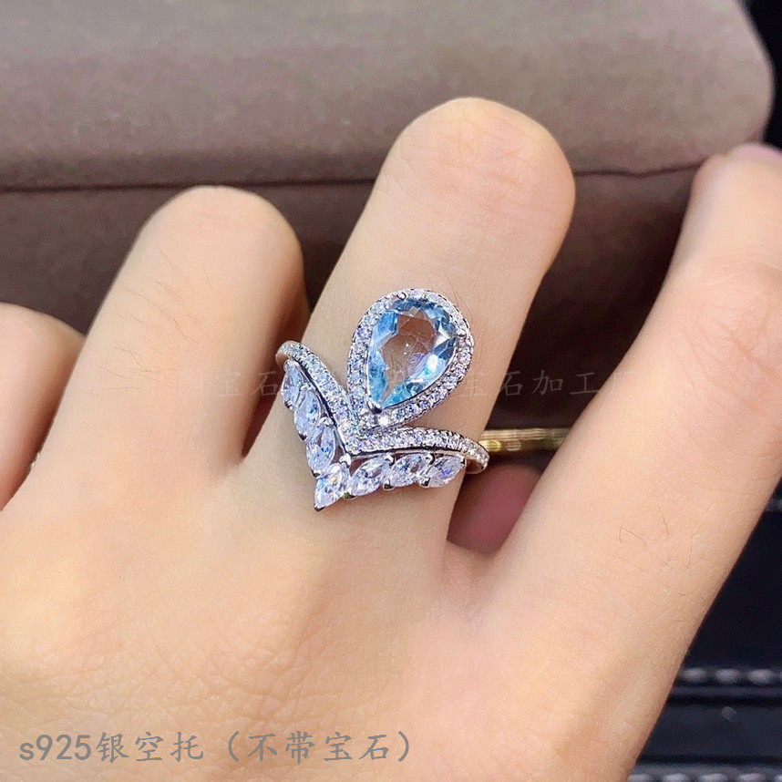 s925纯银水滴形6*9mm戒指图片