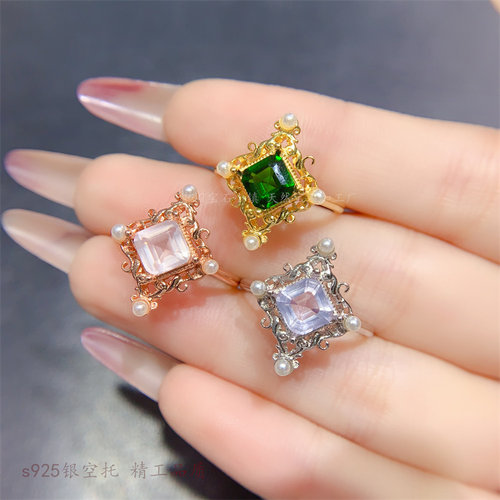 女银饰品珍珠花纹女戒方形6*6