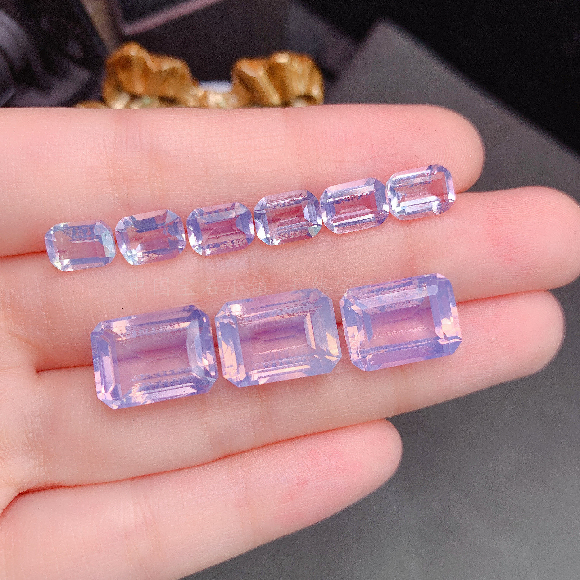 熏衣草裸石长方形戒面