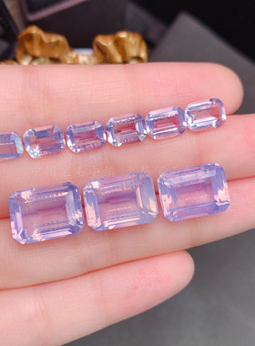 天然熏衣草紫水晶裸石 长方形6*8/7*9/10*14mm刻面切工粉紫色戒面