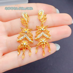 马眼形2.5*5mm耳钉空托 多石位38粒石好运荷花满镶款s925纯银彩宝