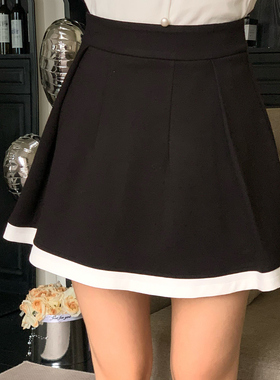 ATAR通勤秋季新款女装高腰拼色半身裙 2025收腰显瘦A字针织短裙子