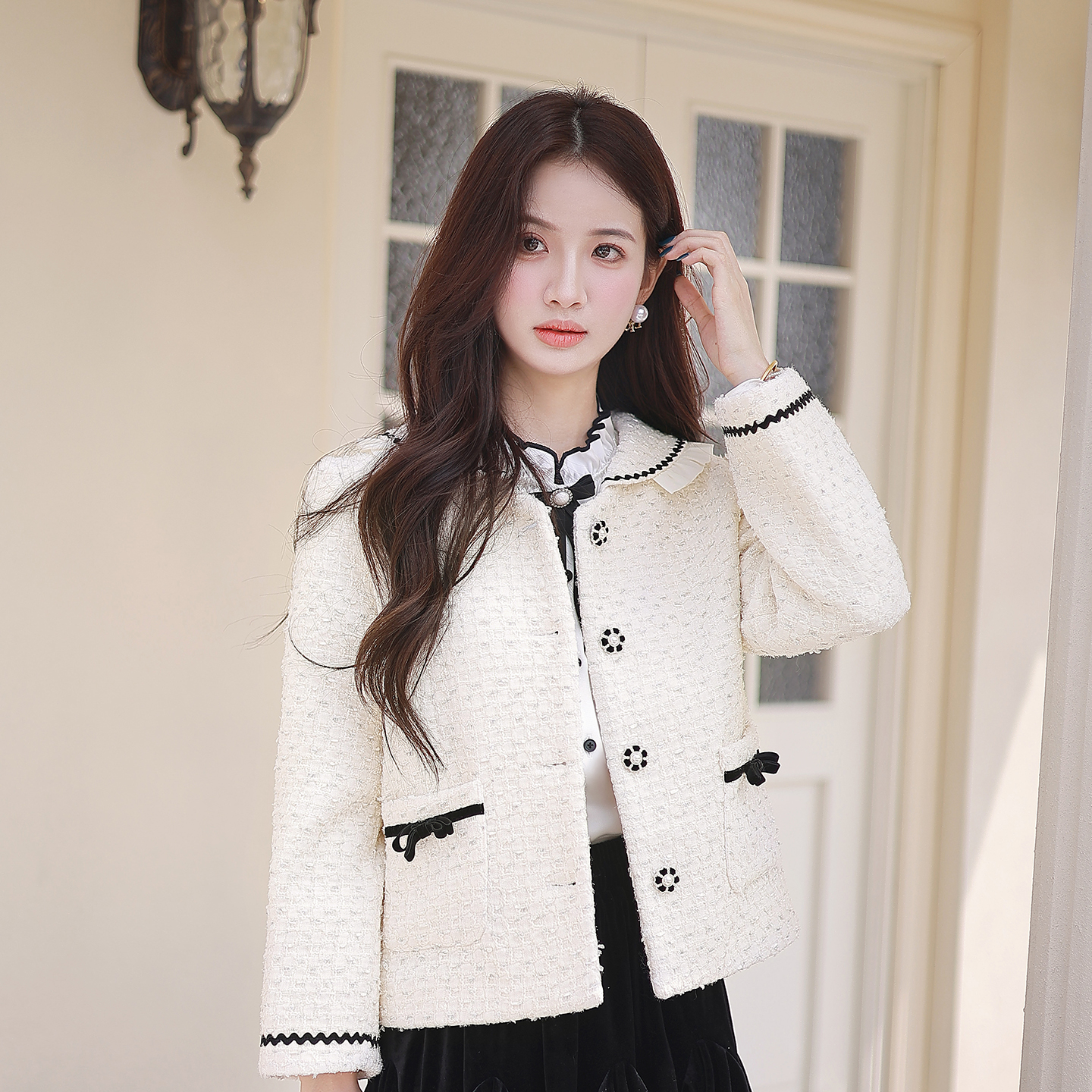 名媛秋冬装小香风精花呢子短外套