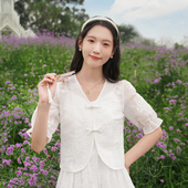 外套短袖 ATAR清货 百搭上衣 女夏季 绣花国潮衬衫 中国风短款 雪纺衫