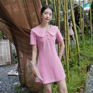 ATAR甜美淑女夏季 2025翻领POLO短裙子 新品 木耳边拼接针织连衣裙