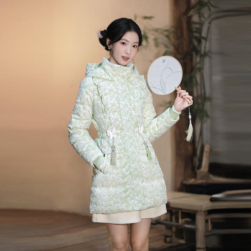 甜美清新提花中长羽绒服女冬装