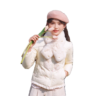 ATAR法式浪漫羽绒服女冬季新款木耳边圆领玫瑰绣花羽绒上衣外套潮