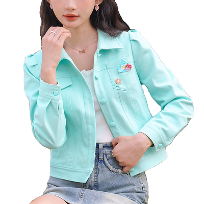 童趣绣花翻领短外套长袖上衣