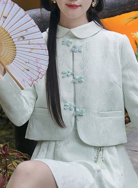 ATAR新中式国风秋装外套2025新款设计感小众盘扣淑女短款提花上衣