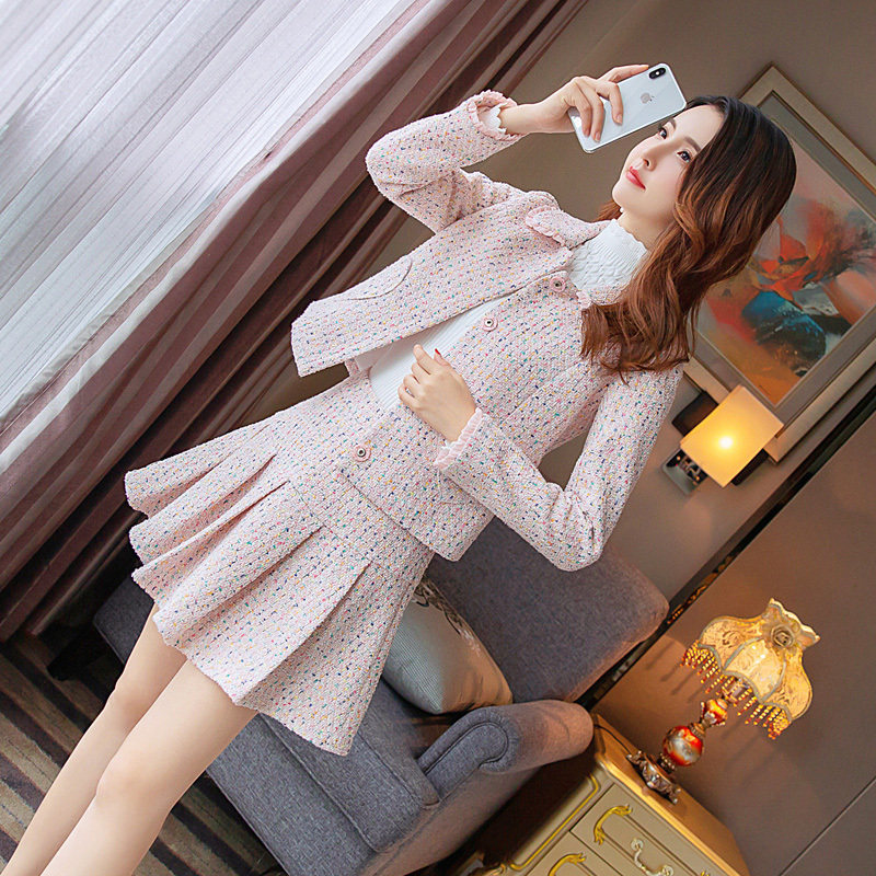 ATAR小香风时尚编织呢气质减龄套装女秋冬两件短外套搭百褶半身裙,女装/女士精品,时尚套装,淘宝优惠券,粉丝福利购,淘宝优惠卷