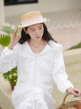 ATAR韩版时尚蕾丝花边拼接提花连帽外套 2025春女装新款长袖上衣