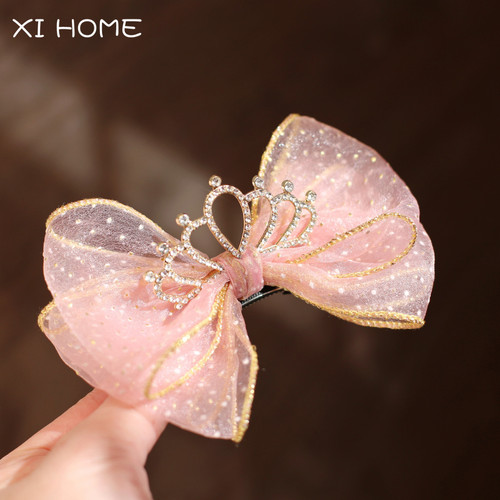 儿童丸子头发夹大皇冠蝴蝶结头饰