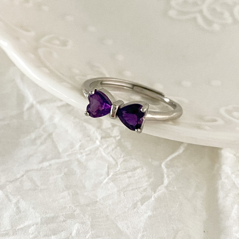 女紫水晶公主风电镀银戒指可调节