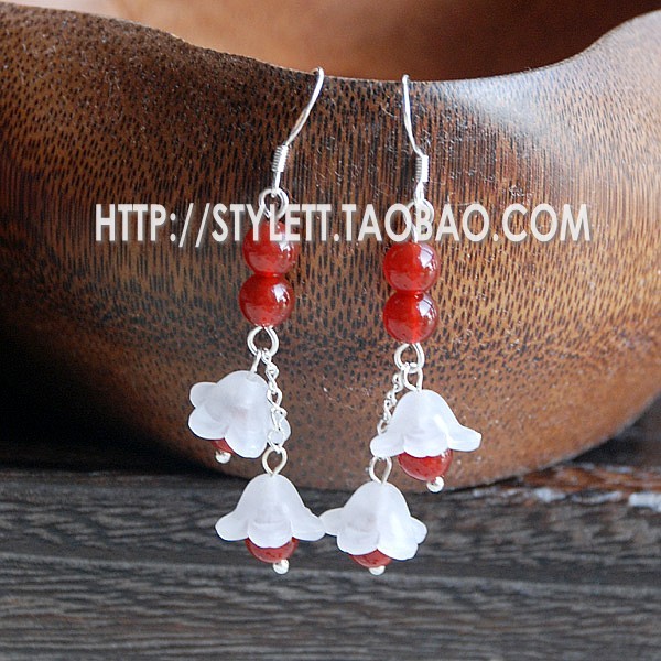 汉服配饰古装铃兰花苞红玛瑙耳坠