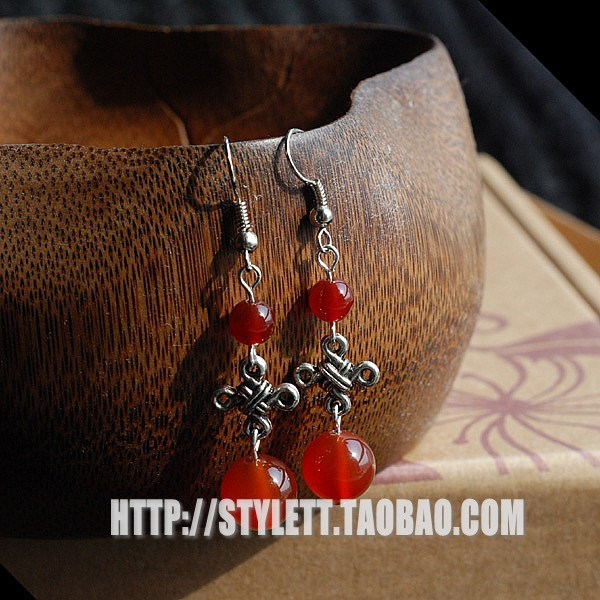 手工汉服配饰古代红玛瑙耳坠