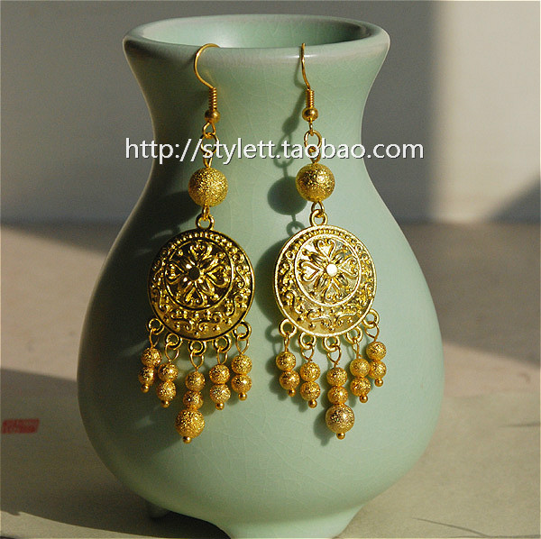 手工汉服秀禾新娘耳饰古风宫廷中式新娘耳环耳夹古典古装金色情缘